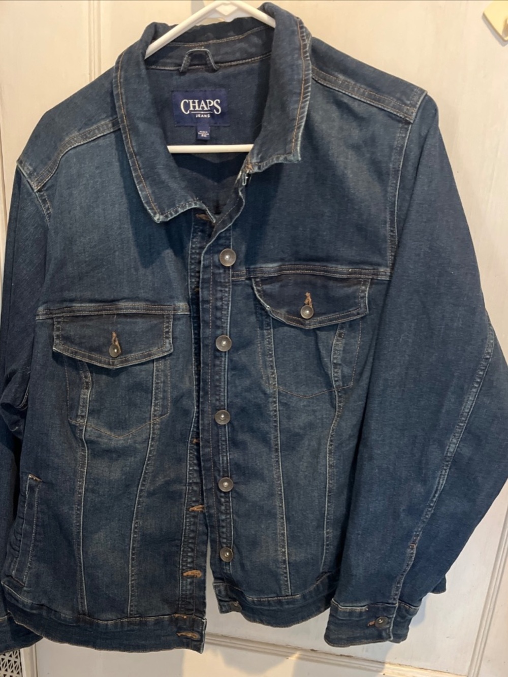 Chaps Women's Denim Jacket Dark Wash Blue Jeans Trucker Coat Size 3X Bu